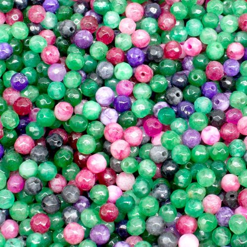 Dyed Jade 4mm Facet Round Beads Mix 95pc   Summer Garden pack of 4 for jewellery making