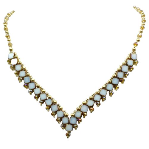 Tiffany Tile Necklace table cut ivory picasso necklace making kit — DIY set with beads and instructions for creating handmade jewelry