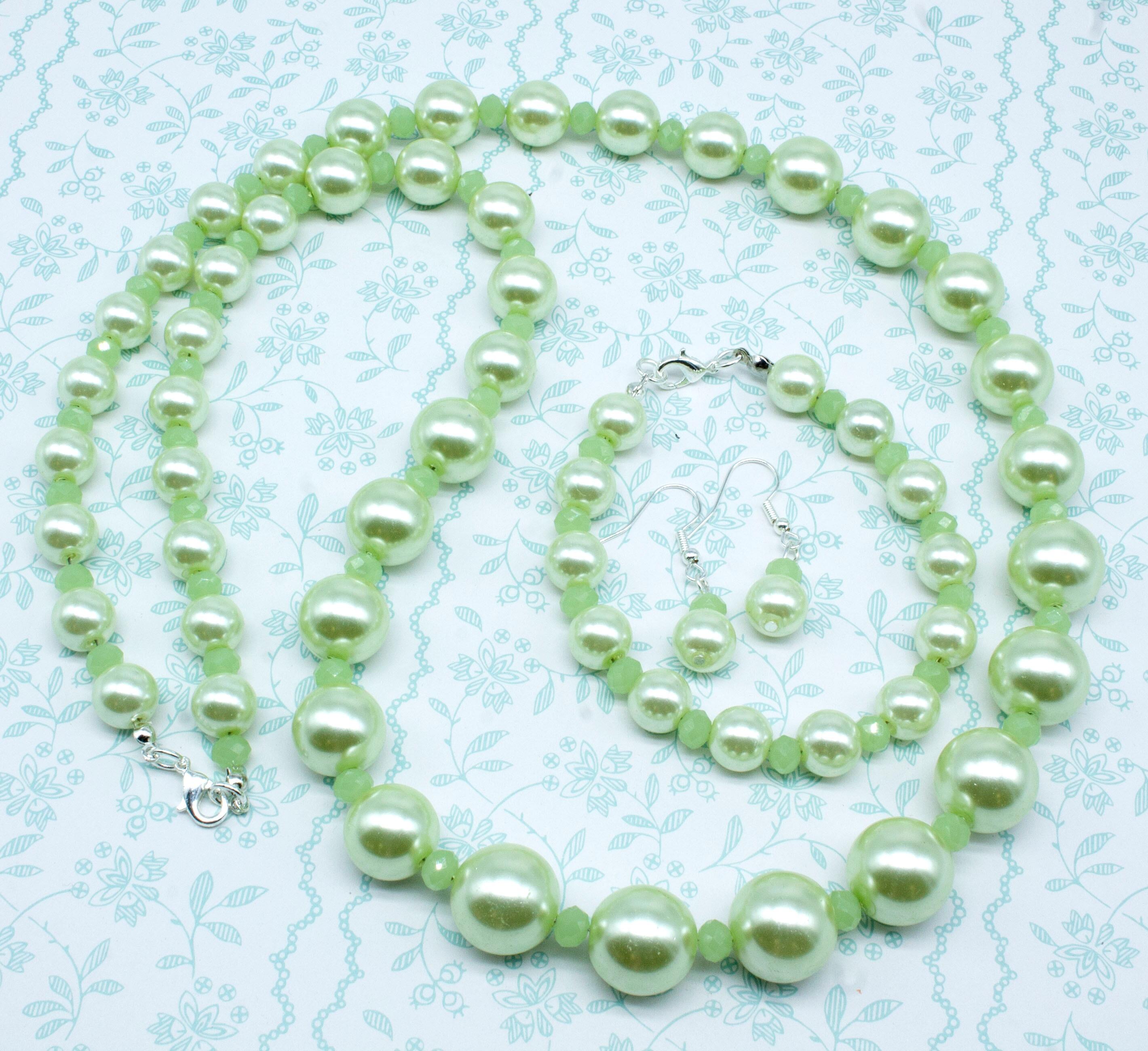 Graduated Pearl & Crystal Jewellery lime green jewelry making kit — DIY set with beads and instructions for creating handmade jewelry