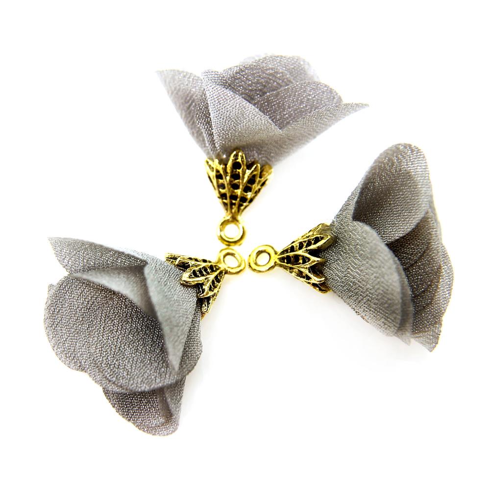 Flower Tassel - Gold Leaf Cap Grey 5pcs