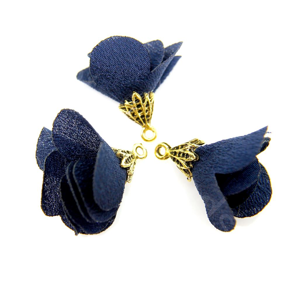 Flower Tassel - Gold Leaf Cap Navy Blue 5pcs