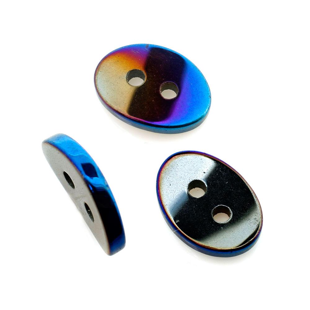 Hematite Oval Button 14mm 1pc - Blue Plated