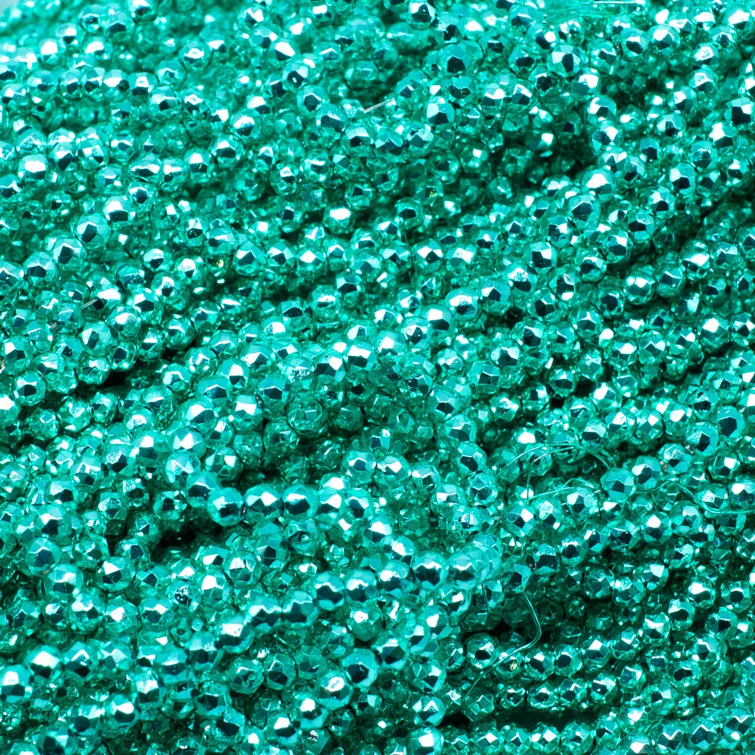 1.5mm crystal beads metallic sea green — faceted for jewelry making and beadwork