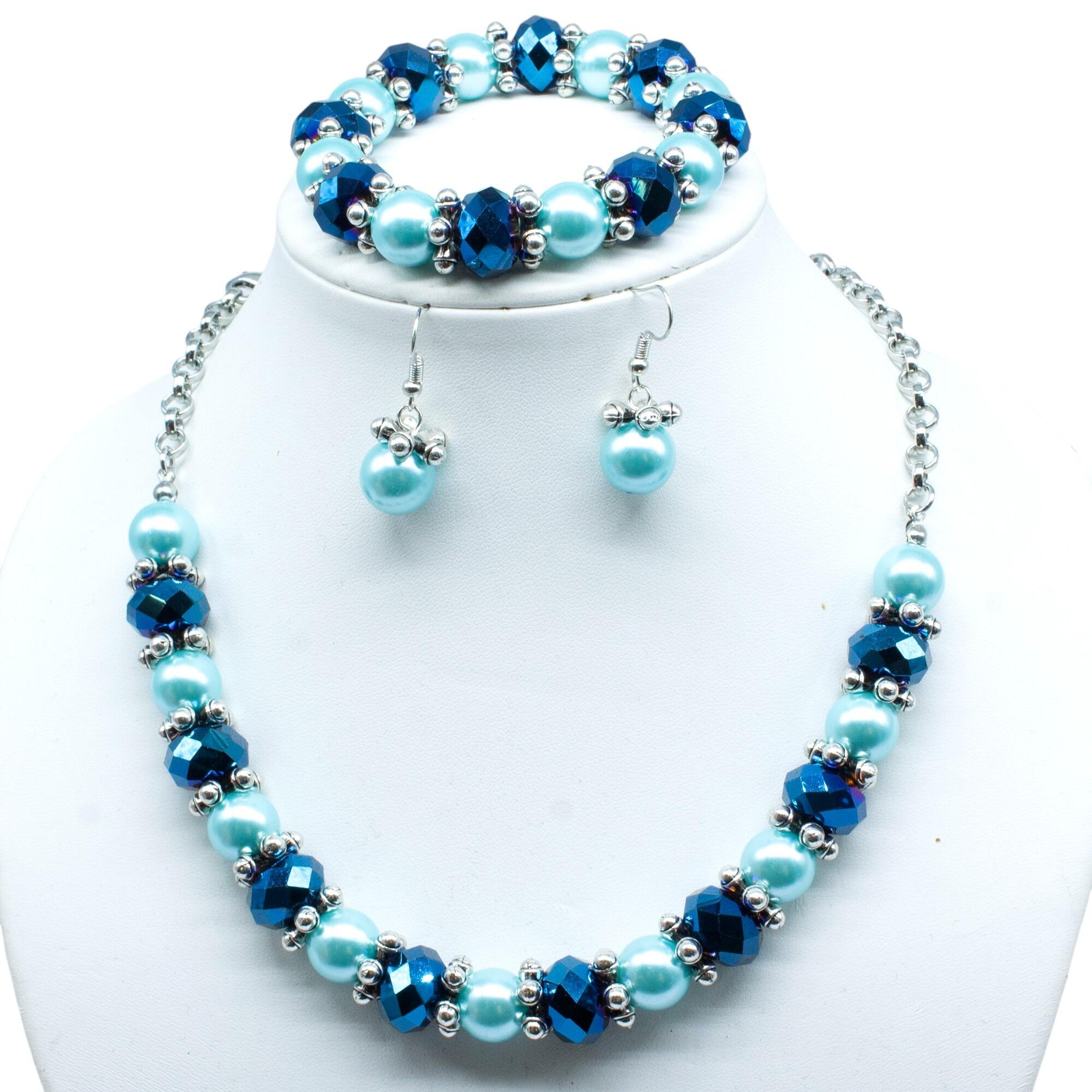 Chunky Crystal Pearl Jewellery aqua jewelry making kit — DIY set with beads and instructions for creating handmade jewelry