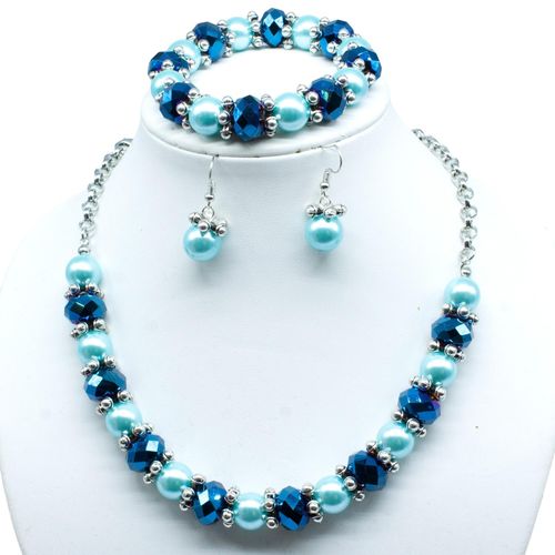 Chunky Crystal Pearl Jewellery aqua jewelry making kit — DIY set with beads and instructions for creating handmade jewelry