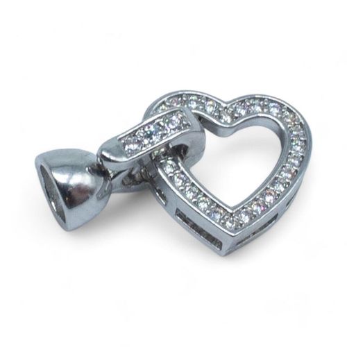 Fancy Rhinestone Clasp Heart 12mm   Rhodium for jewellery making