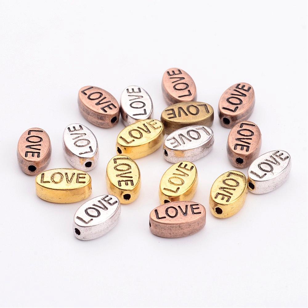 Metal Oval Love Word Beads 10x6mm - Mixed 25pcs