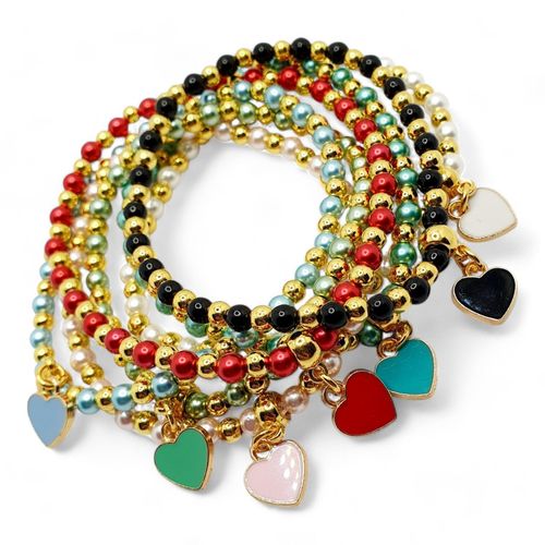 Enamel Heart Stretch Bracelets Bundle Pack makes 28 bracelet making kit — DIY set with beads and instructions for creating handmade jewelry