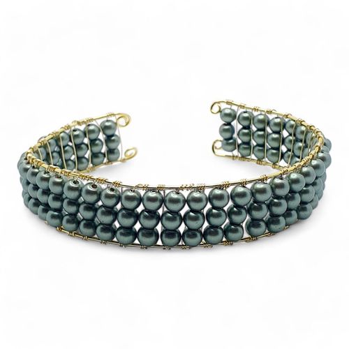 Genevieve Cuff Bracelet moss green bracelet making kit — DIY set with beads and instructions for creating handmade jewelry