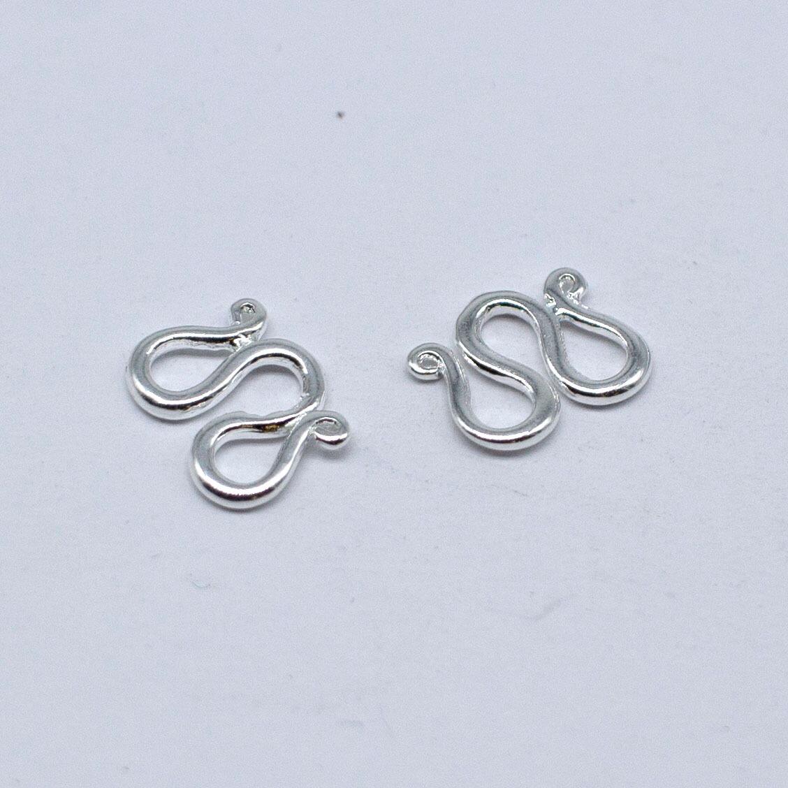 W Hook Clasp 10mm Silver with Loops   5pcs for jewellery making