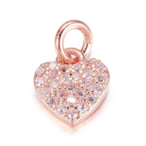 Brass CZ Heart Charm 8mm   Rose Gold 1pc for jewellery making