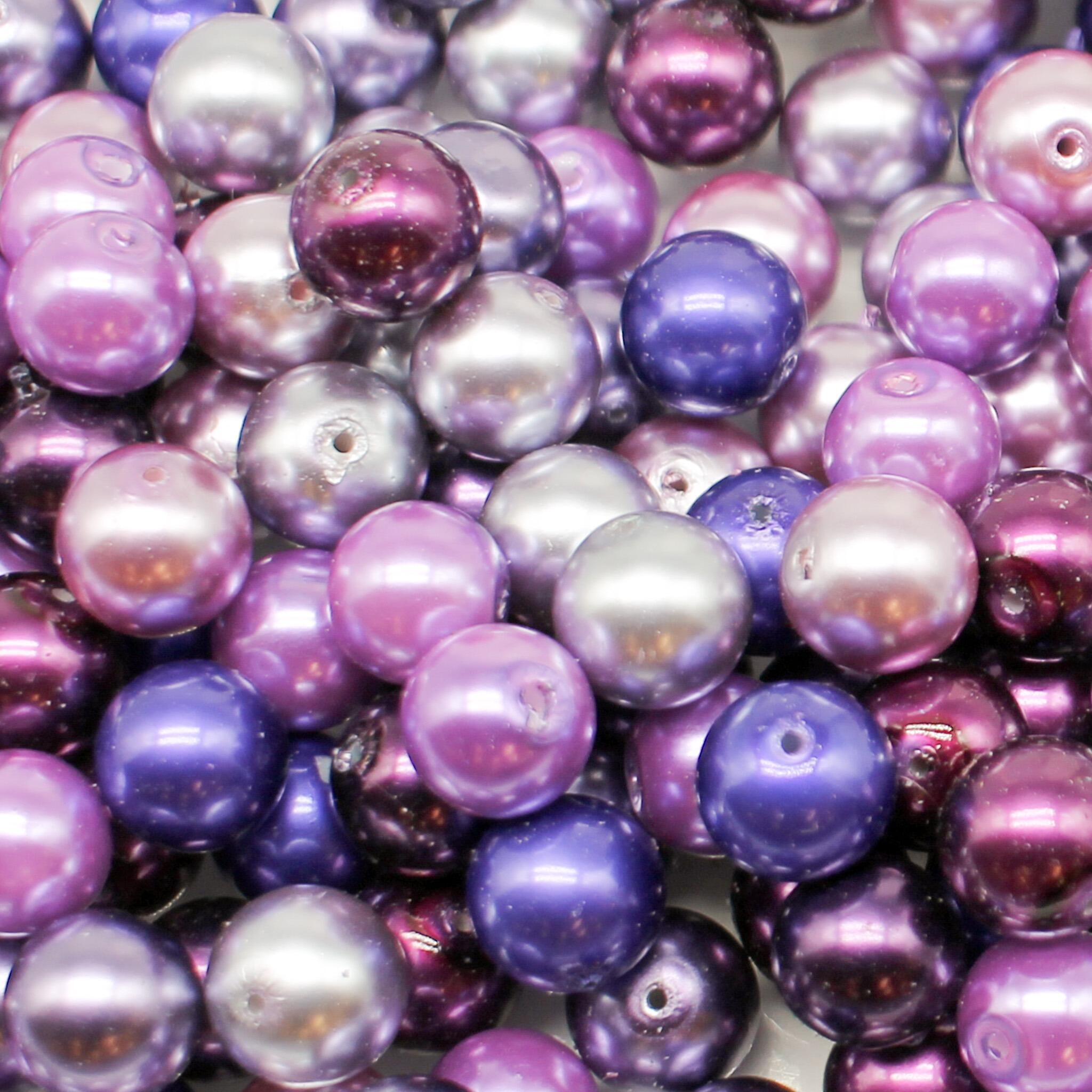 Glass Pearl Round Beads 10mm   Purple Mix 80pcs for jewellery making