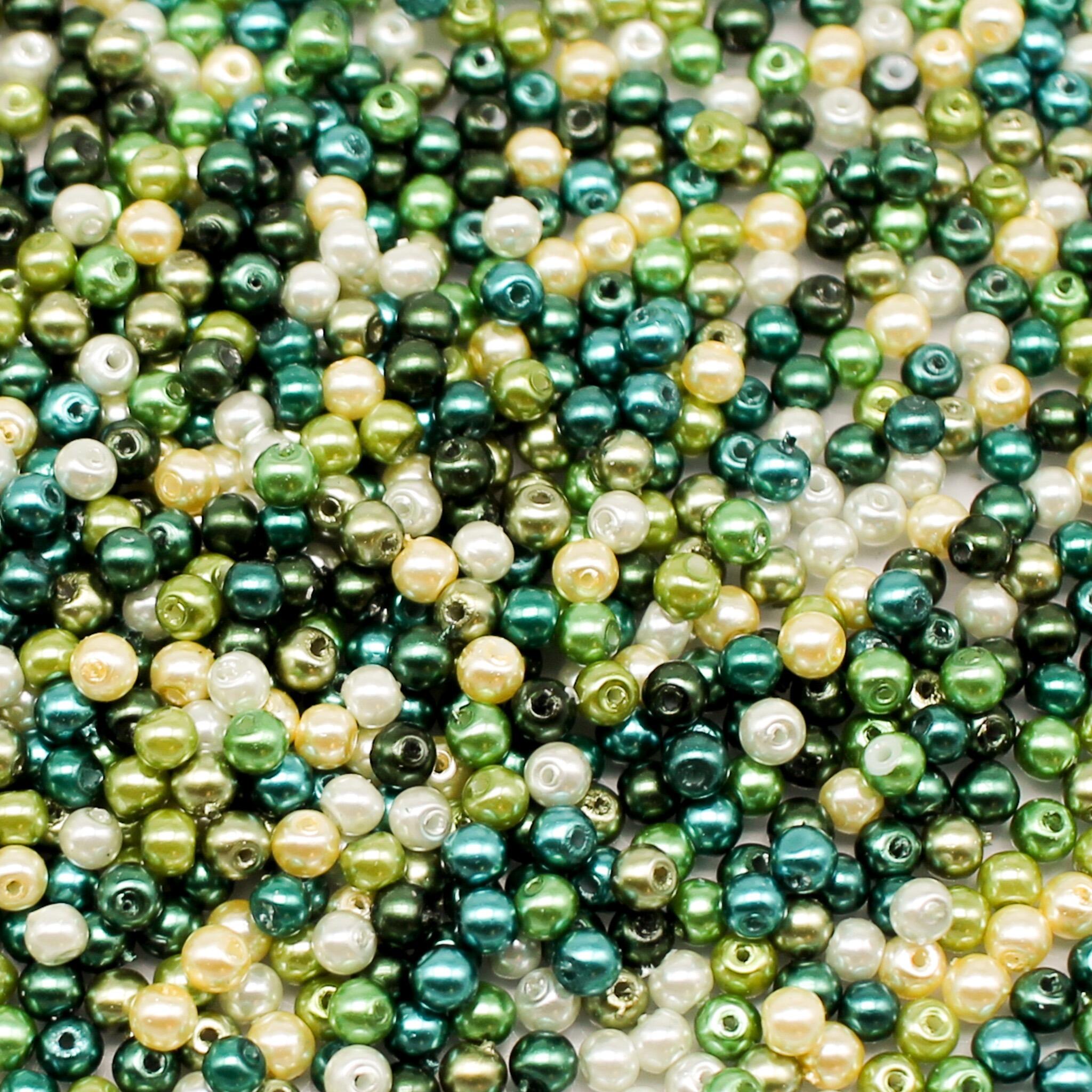 Glass Pearl Round Beads 3mm   Greens Mix 240pcs for jewellery making