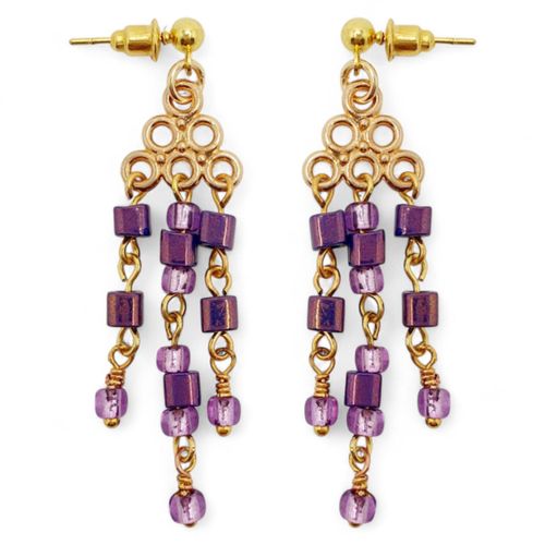 Averil Cube Earrings 1 Pair purple grape earring making kit — DIY set with beads and instructions for creating handmade jewelry
