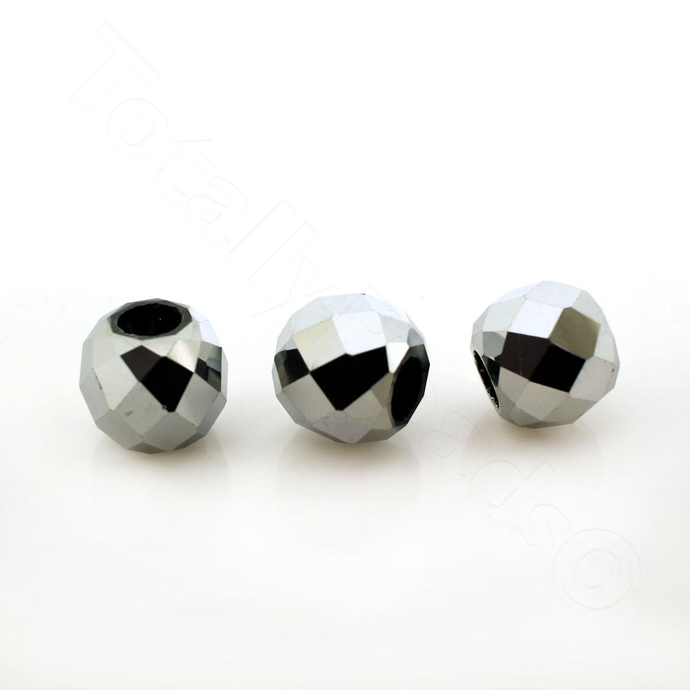 Crystal Large Hole Bead - Silver Plated 13mm