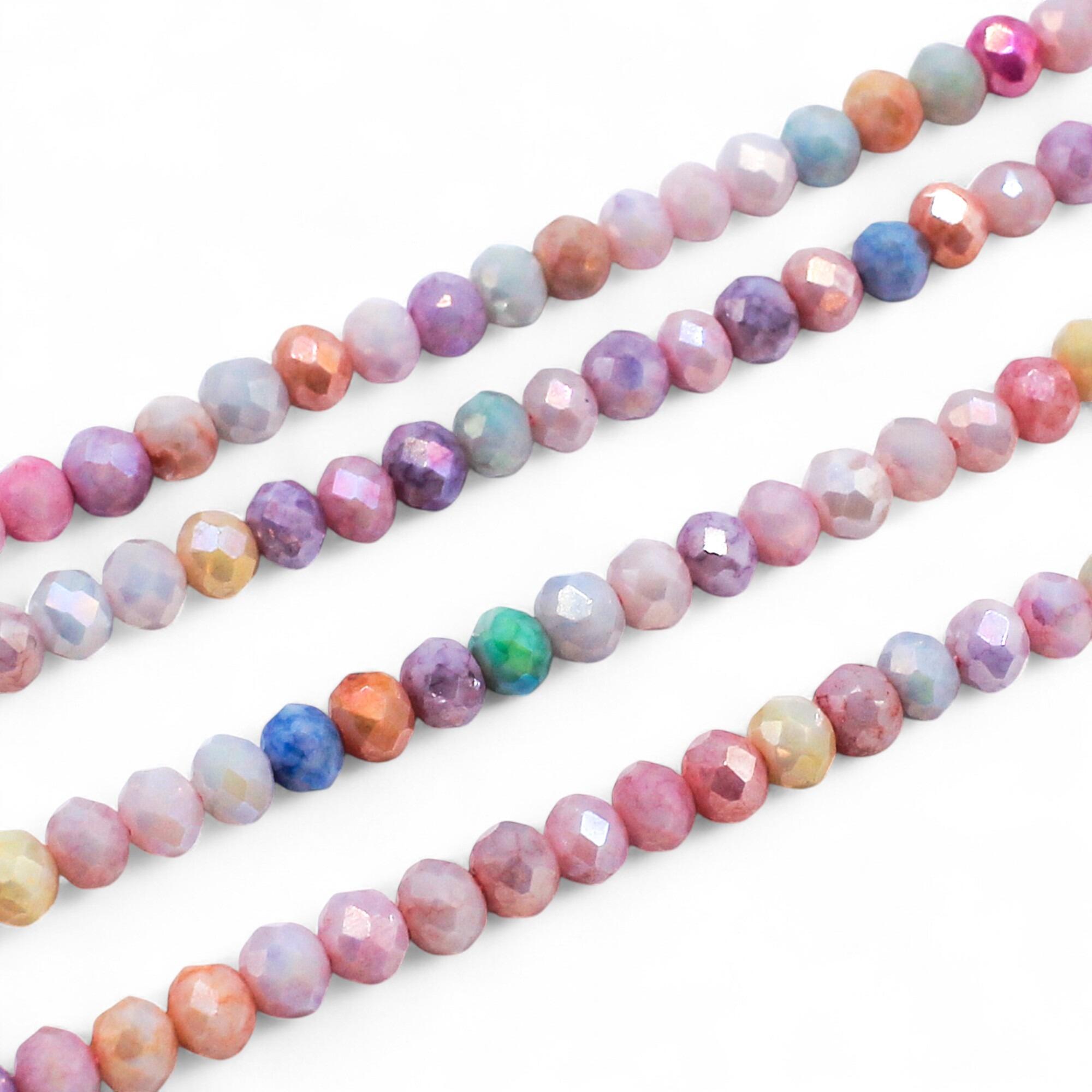 4mm crystal beads pastel marble mix 15" string — faceted for jewelry making and beadwork
