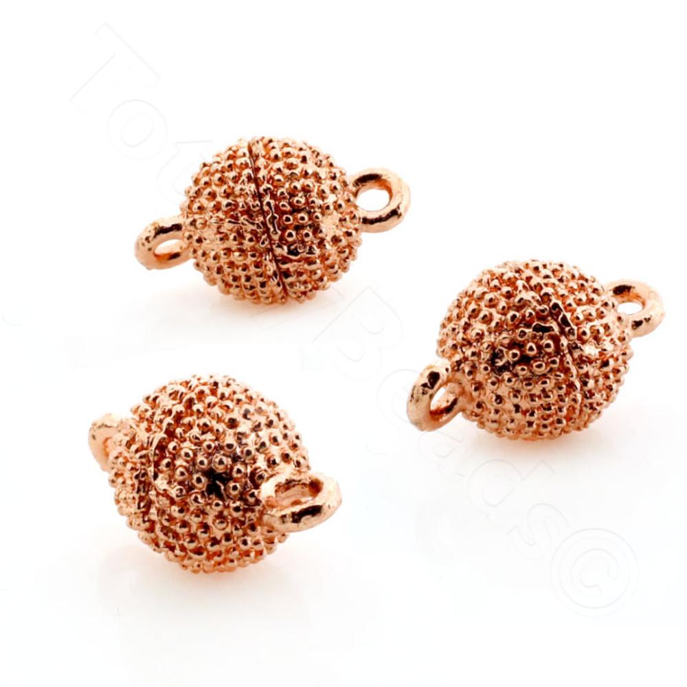 Magnetic Clasp Spotted Round 8mm - Light Copper Plate 3pc