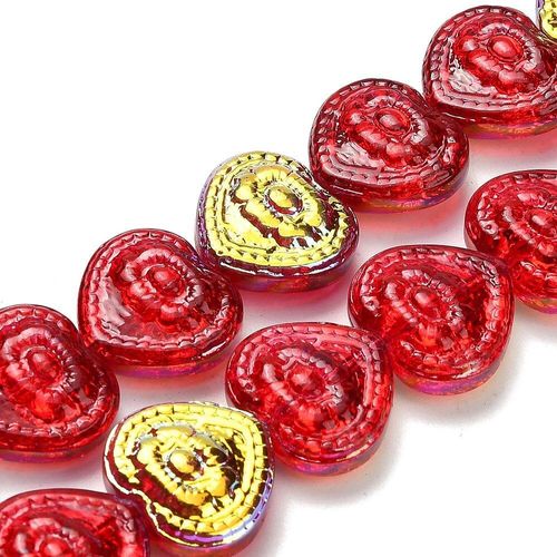 Glass Heart 16mm 10pcs   Red Rainbow for jewellery making