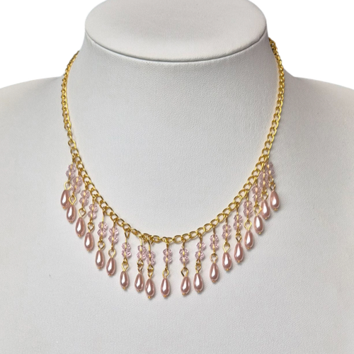 Carol Pearl Drop Necklace   Pink for jewellery making