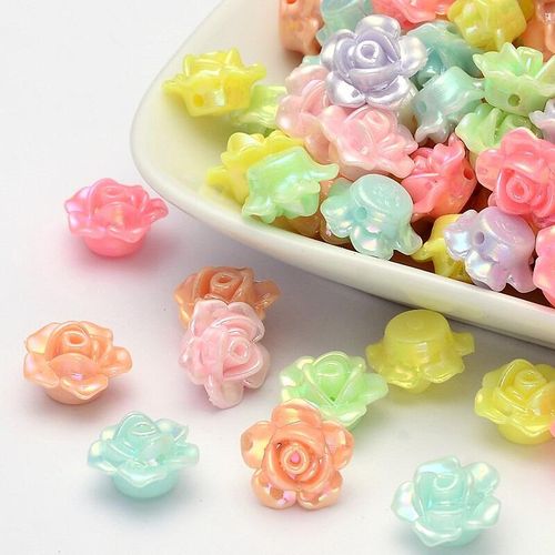 Acrylic Rose Beads 12mm 1 Row   Mixed Rainbow 30pcs for jewellery making