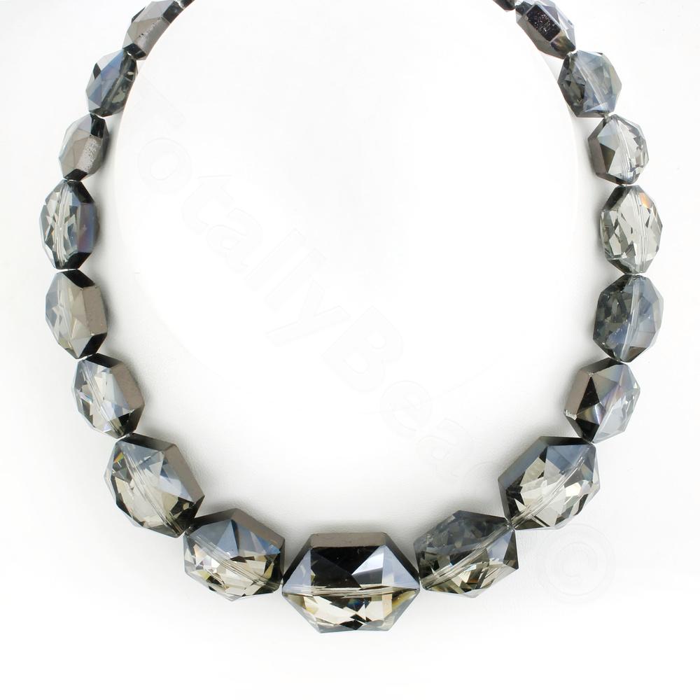 18 Vintage Smoke Crystal Acrylic Beads – Faceted Hexagon 17x14mm For Jewelry