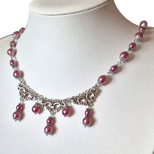 Carla Pearl Necklace x2   Indian Pink 6mm for jewellery making