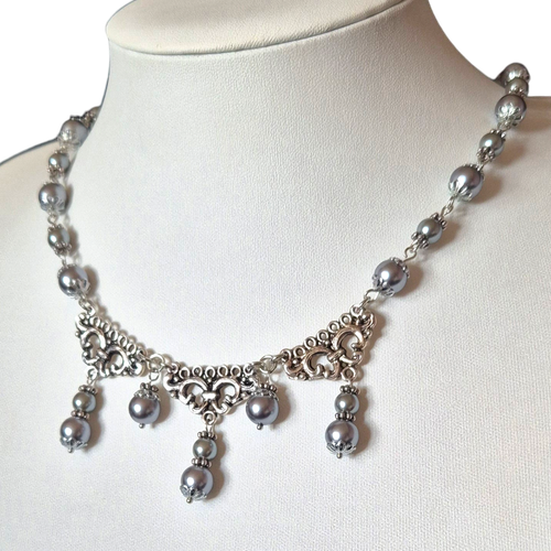 Carla Pearl Necklace x2   French Grey 6mm for jewellery making