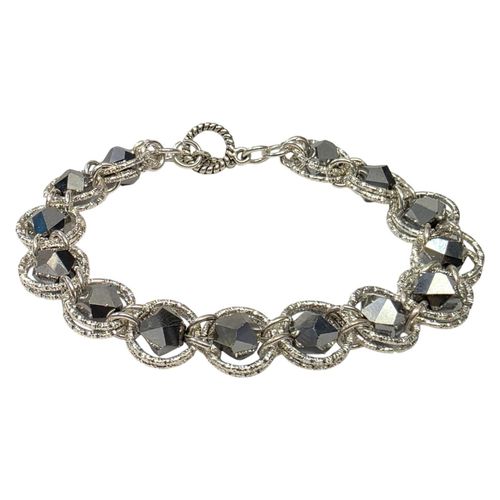 Etched Ring Crystal Bracelet x2   Silver for jewellery making