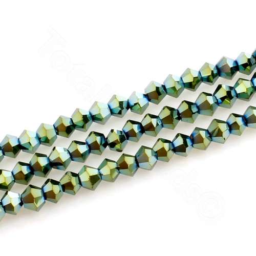 3mm crystal bicone beads green iris — faceted for jewelry making and beadwork