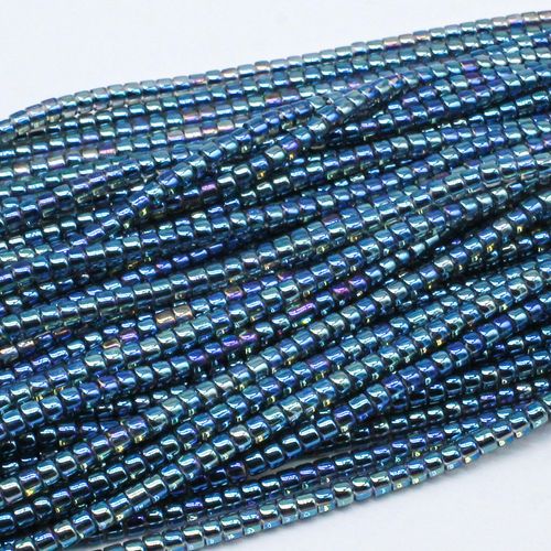 Glass Drum Beads 2mm 190pcs   Blue Rainbow for jewellery making