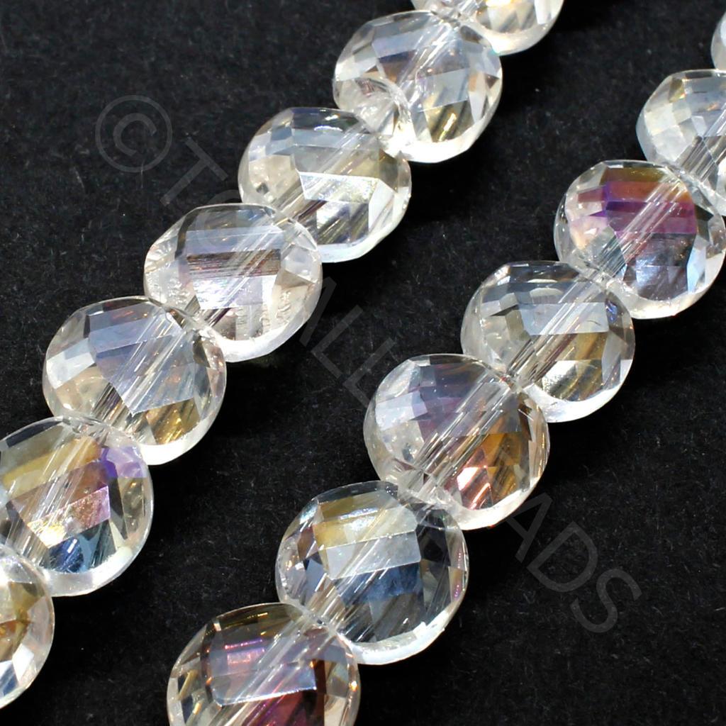 Crystal Curved Coin Bead 8mm - Crystal AB