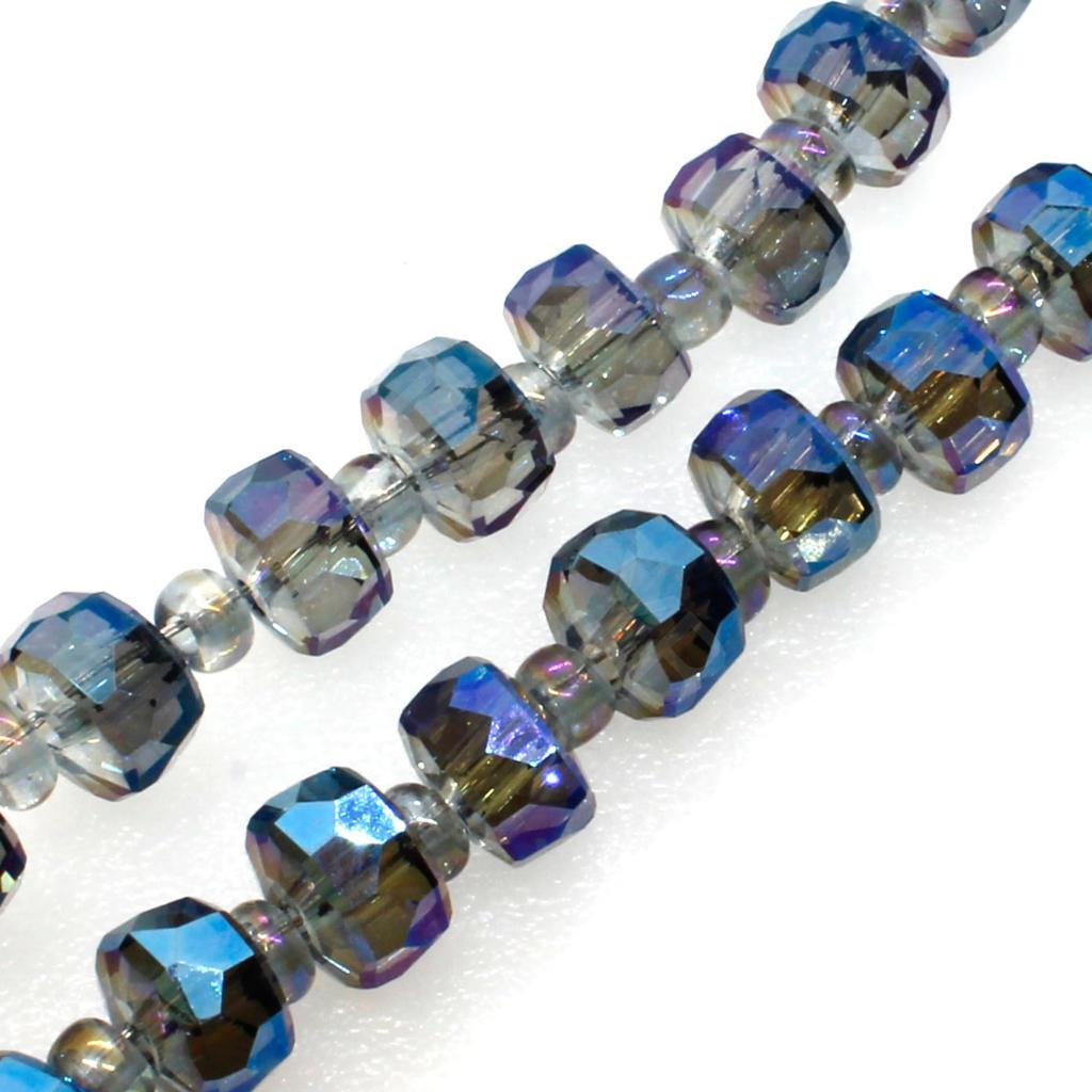 Crystal Drum Beads 6x4mm 100pcs - Blue Rainbow
