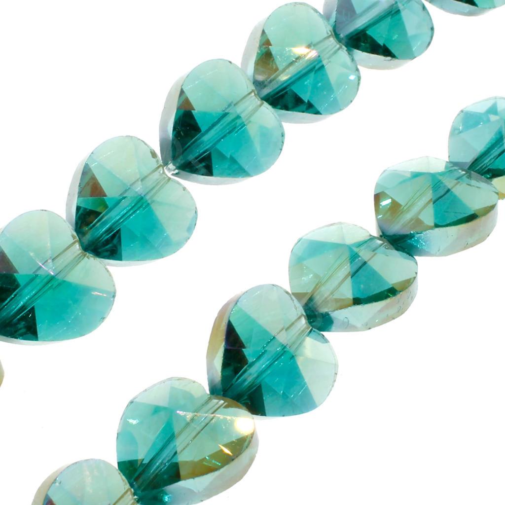 Crystal Heart Beads 10mm 25pcs - Teal AB