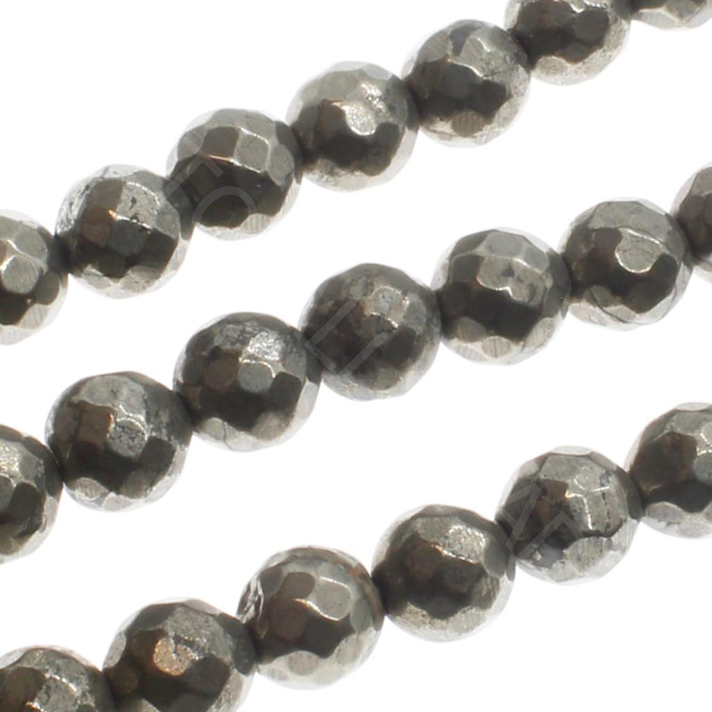Pyrite Facet Round Beads 6mm 16" String