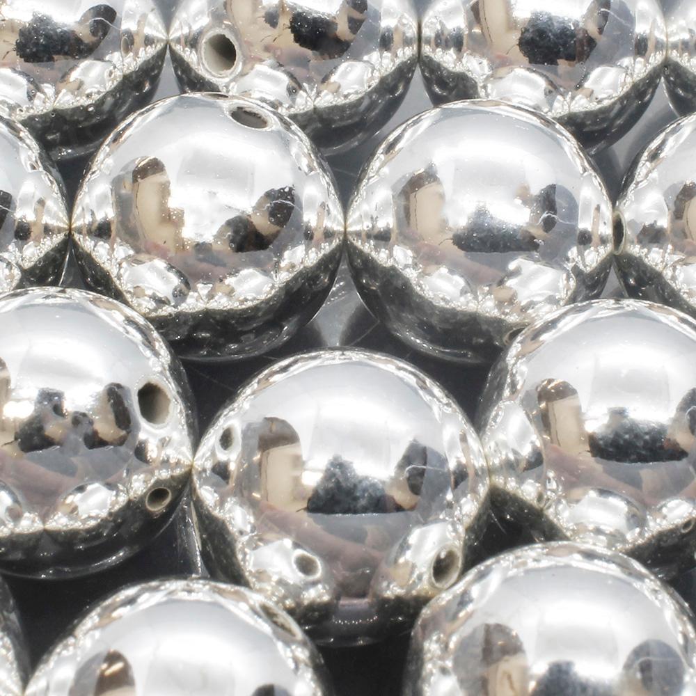 Acrylic Silver Round Beads 14mm - 25pcs