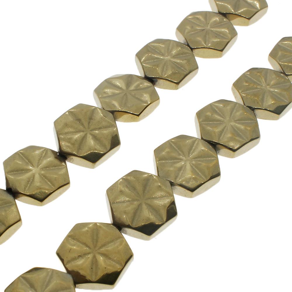 Hematite Hexagon Disc 8mm Snowflake - Champagne Gold
