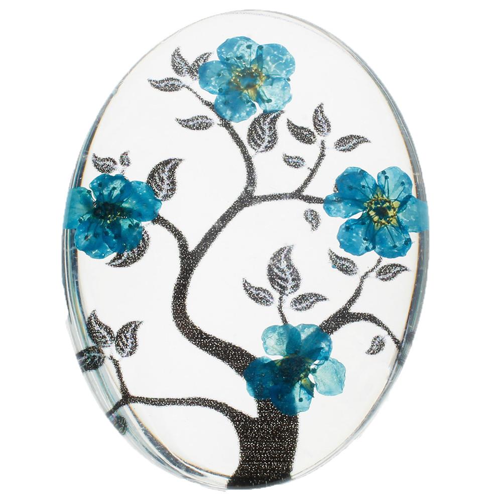 Everbloom Cabochon Oval 40x30mm - Branch Teal Flowers