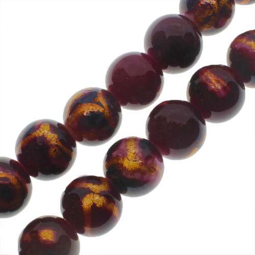 Gold Swirl Glass Beads 10mm Round - Dark Red