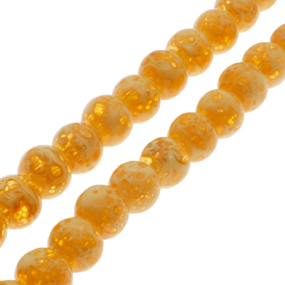 Speckled Glass Beads 6mm Round - Golden Yellow