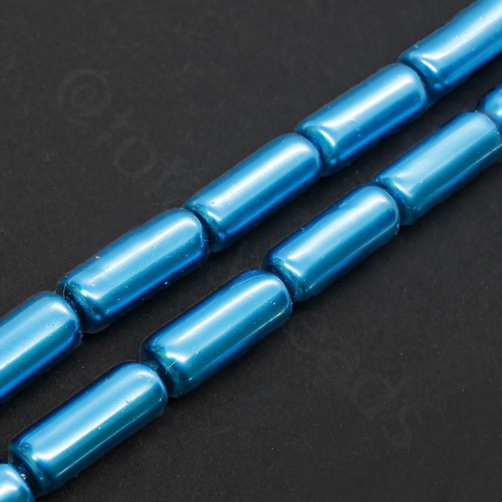 Glass Pearl Tube Beads 6x15mm - Deep Blue