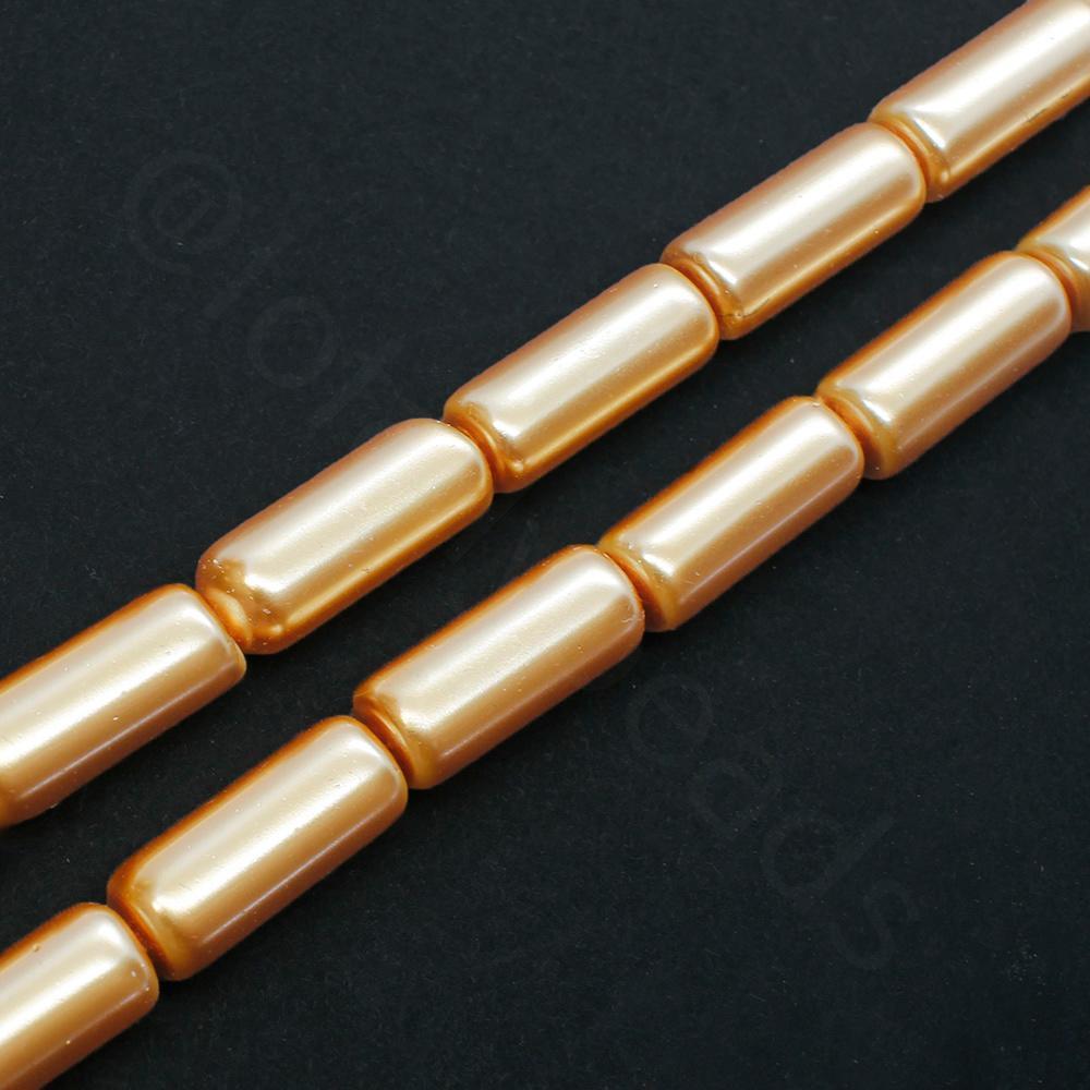 Glass Pearl Tube Beads 6x15mm - Gold