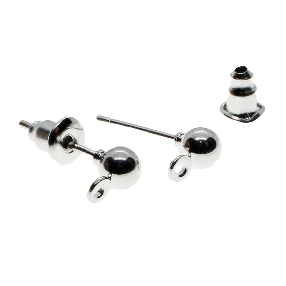 Ear Stud with Loop and backing 10 Pair - Silver Plated