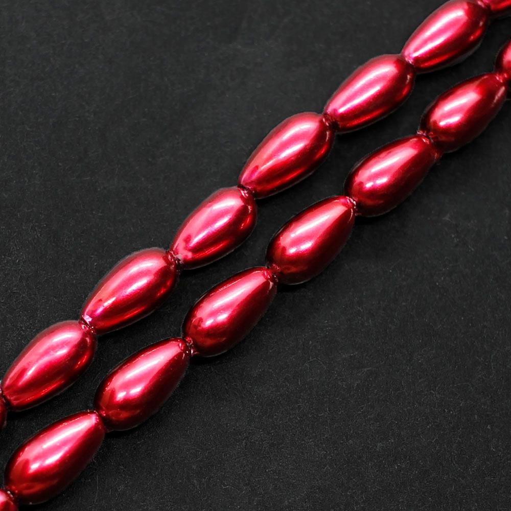 Glass Pearl Drop Beads 4x8mm - Ruby Red