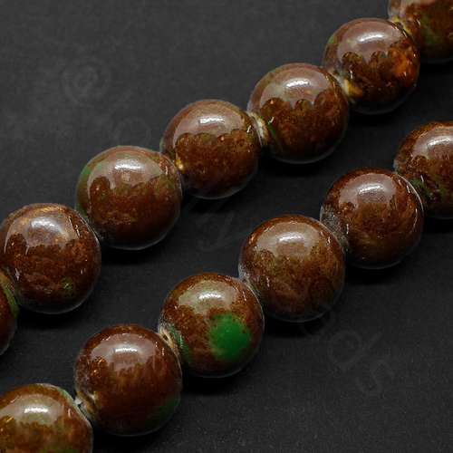 Ceramic Beads - Round 15mm - Green / Brown