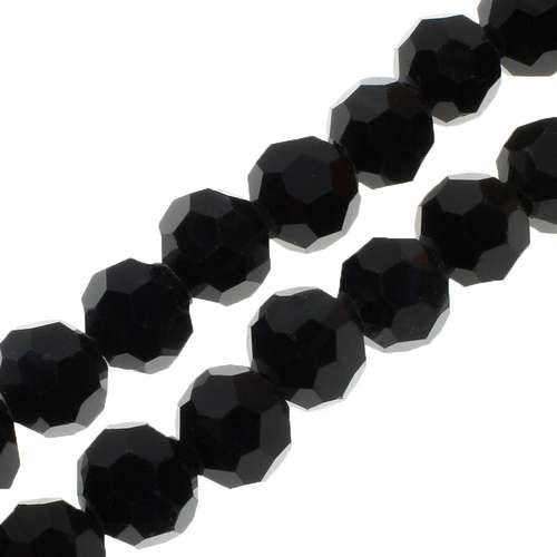 8mm crystal beads jet black 16" string — faceted for jewelry making and beadwork