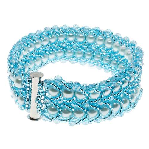 Double Row Flat Spiral Bracelet light aqua bracelet making kit — DIY set with beads and instructions for creating handmade jewelry