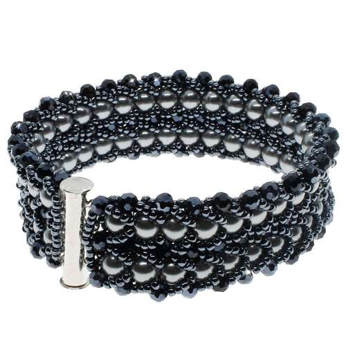 Double Row Flat Spiral Bracelet dark grey bracelet making kit — DIY set with beads and instructions for creating handmade jewelry