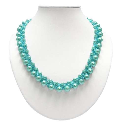 Netted Pearl Necklace aqua necklace making kit — DIY set with beads and instructions for creating handmade jewelry