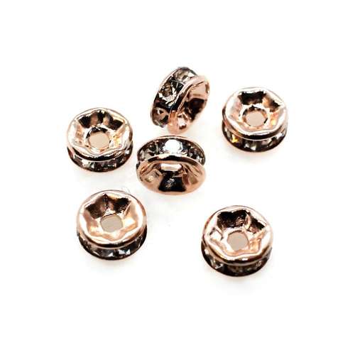 Crystal Diamante Spacer Flat Rondelle 6mm - Rose Gold 25pcs