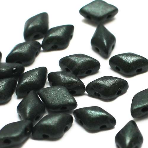 8x5mm 10g Czech glass Rulla beads metallic suede dk forrest — two-hole beads for jewelry making and bead weaving